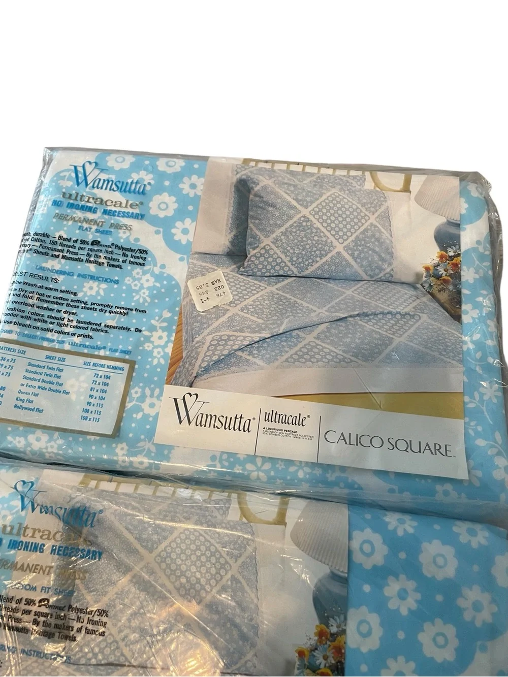 Vtg NWT OS Wamsutta Ultracale Double Fitted Flat Pillowcase Calico Blue 4PC Set
